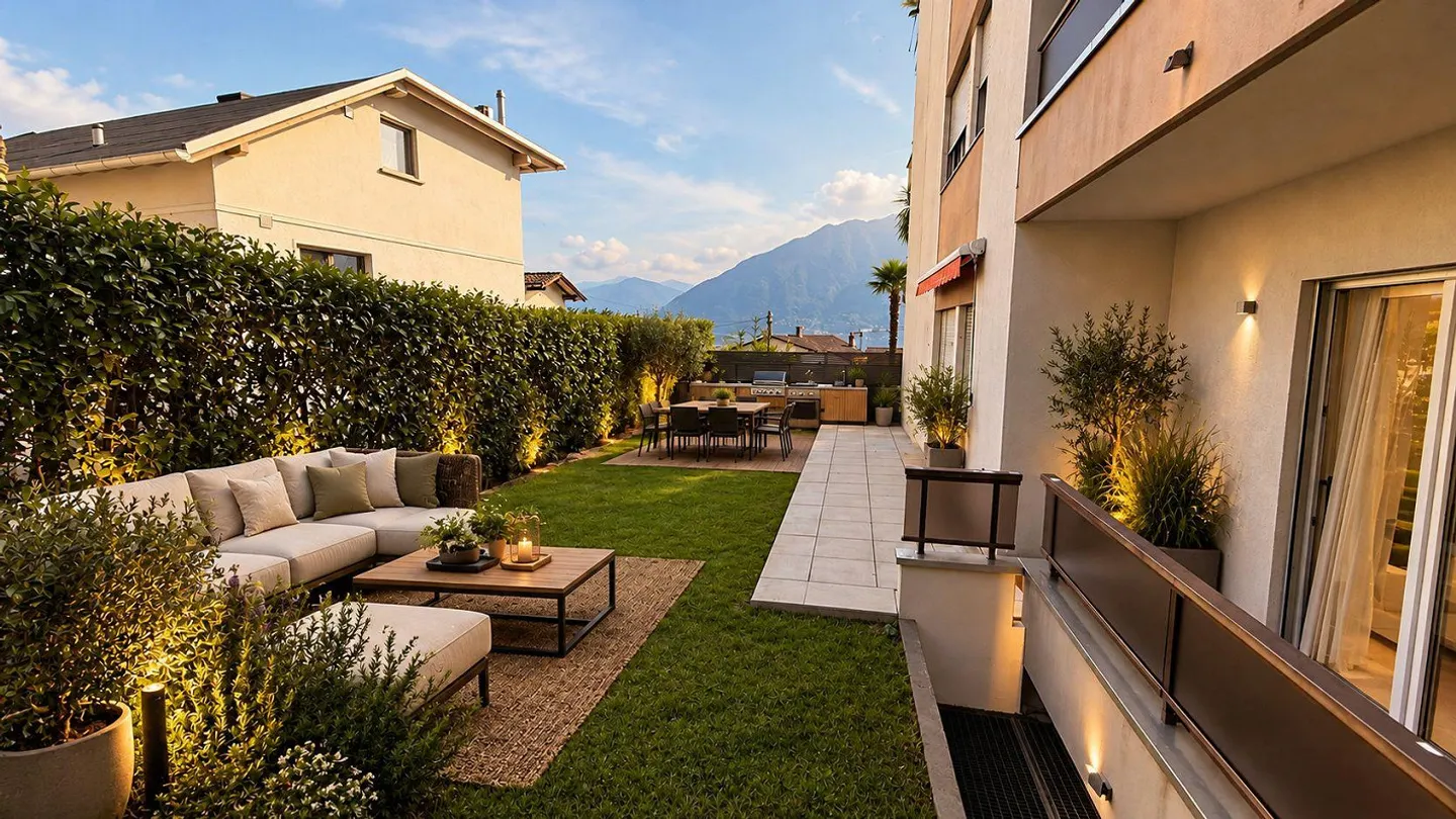 MINUSIO – APPARTEMENT SPACIEUX AVEC JARDIN PRIVÉ, GRAND BALCON ET VUE PARTIELLE SUR LE LAC - Photo 6 sur 23