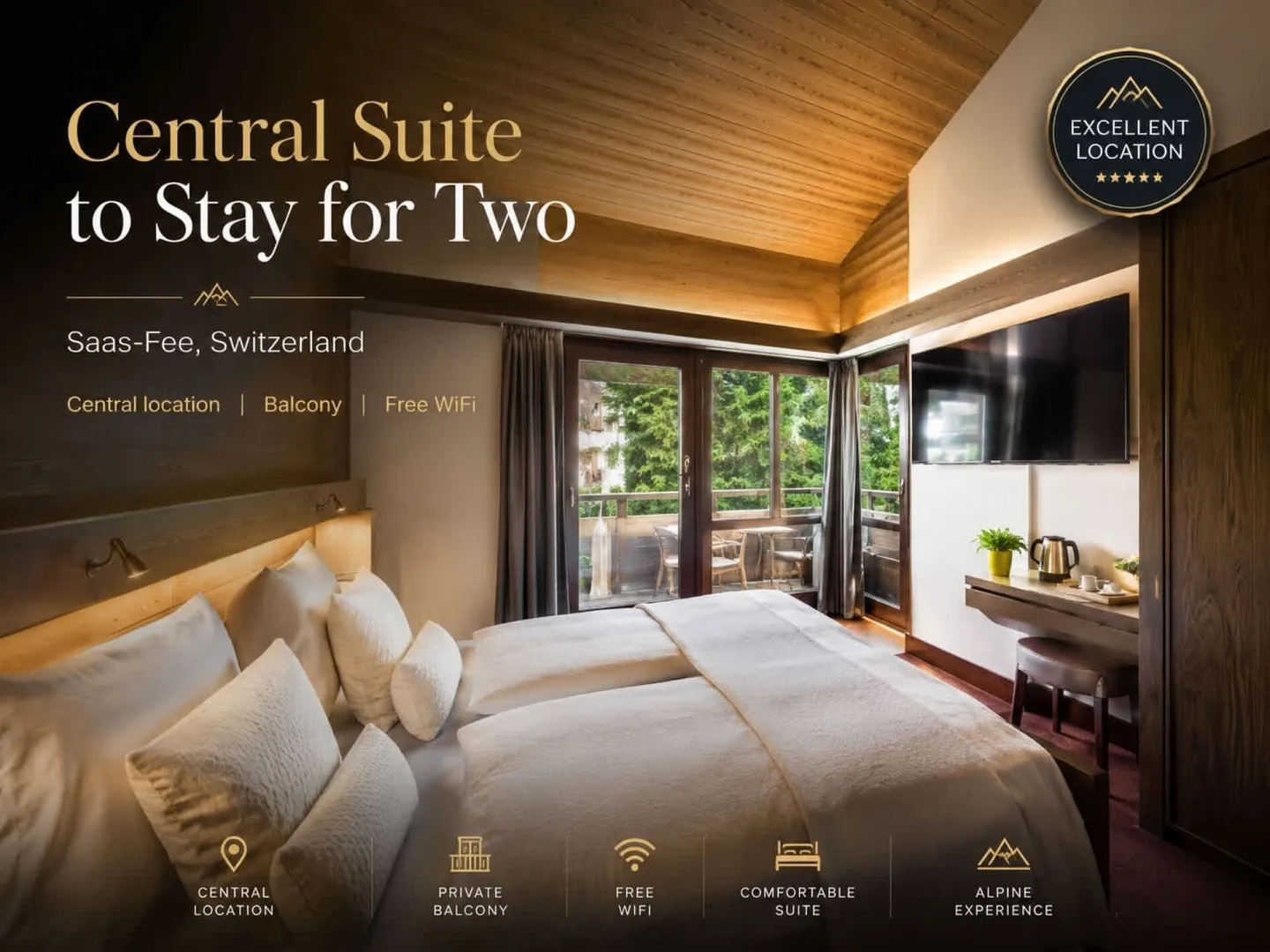 Chambre d'hôtel meublée avec balcon - hebdomadaire à Saas-Fee - Photo 1 sur 7