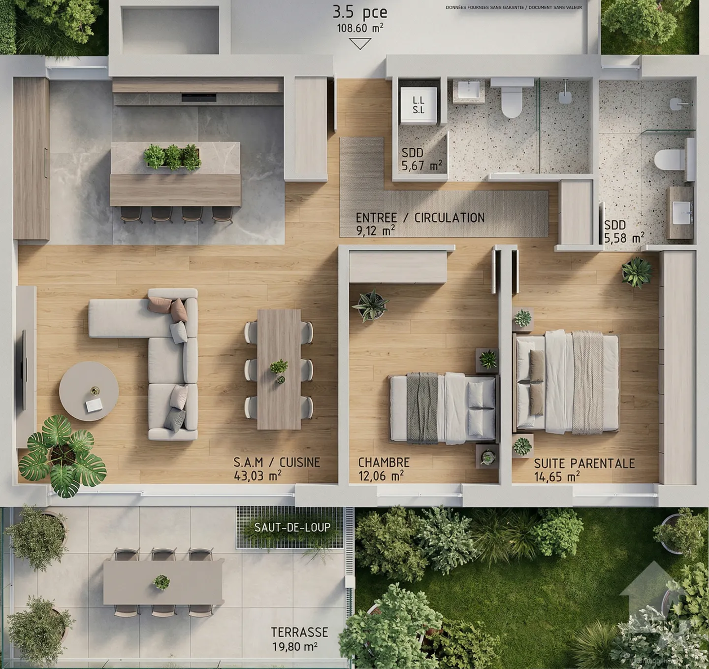Geräumige 3,5-Zimmer-Wohnung mit 125 m2 Garten - Foto 2 von 10