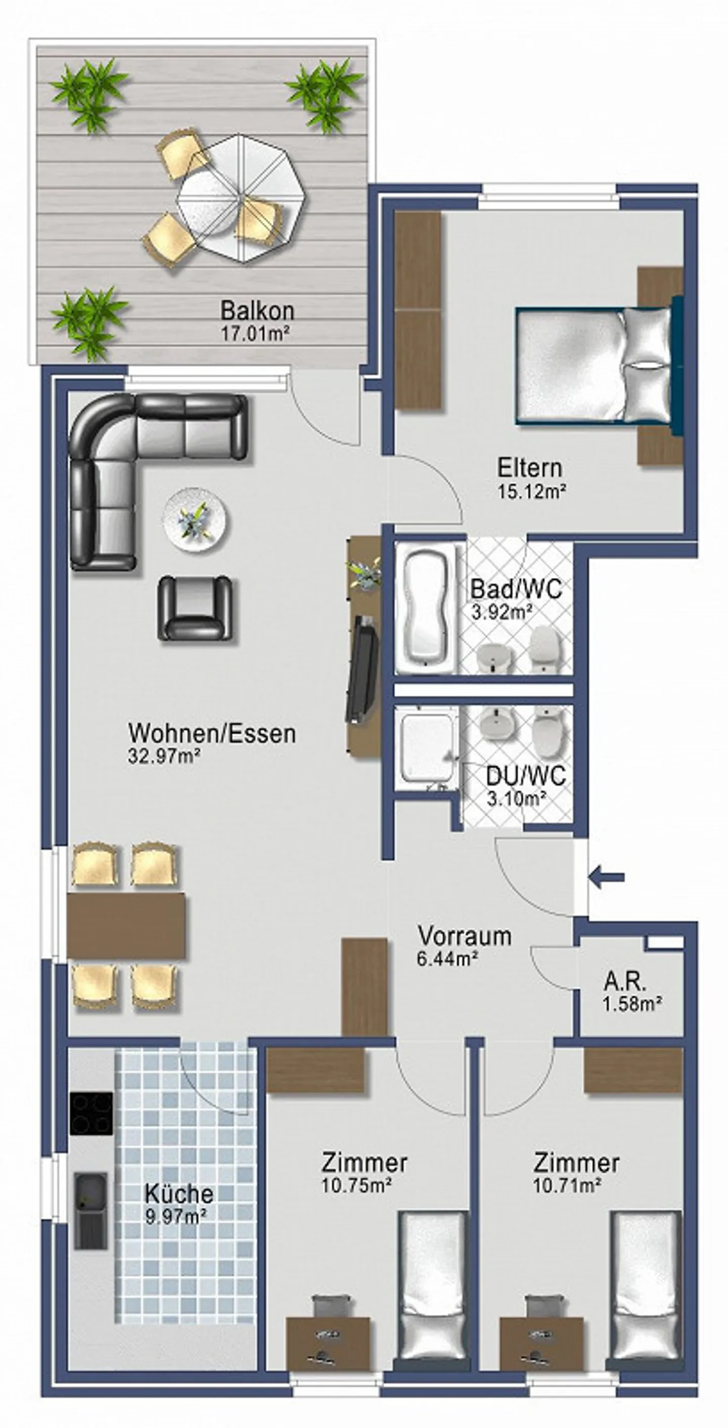 Appartement moderne de 4,5 pièces avec grand balcon - Photo 9 sur 13