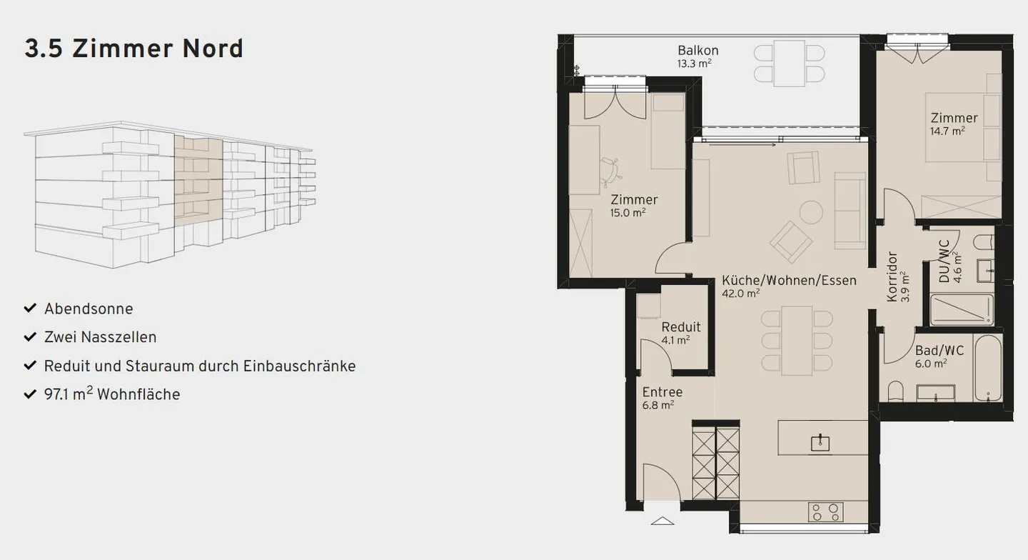 Appartement moderne et lumineux de 3,5 pièces aux normes de construction les plus récentes - Photo 10 sur 11