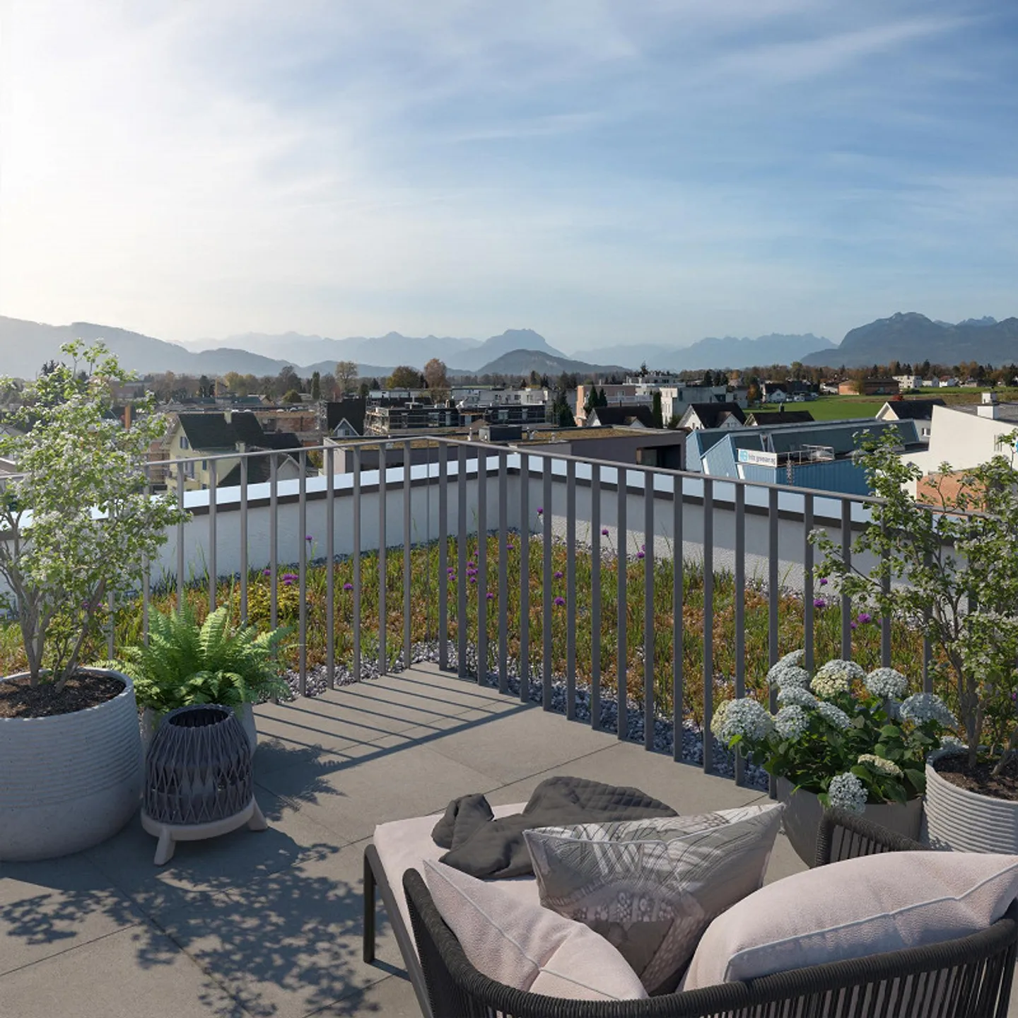 Panoramic view from sunny 3.5 room penthouse apartment with roof terrace - Photo 4 of 6