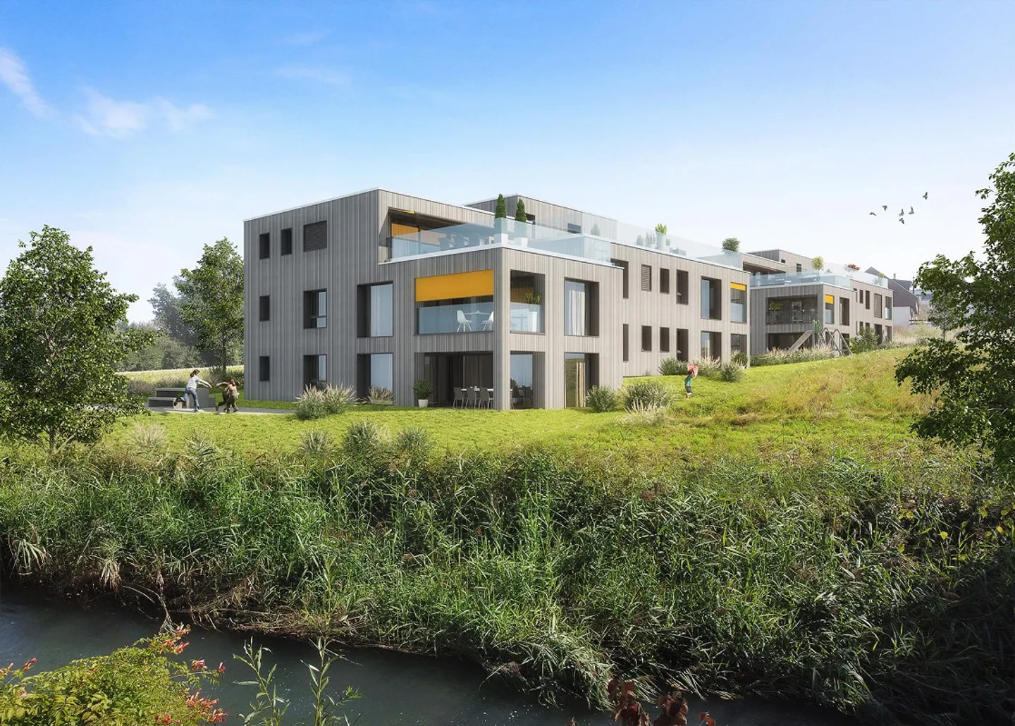 Appartement de 4,5 pièces au rez-de-chaussée directement sur Aabach avec équipements modernes - Photo 1 sur 3