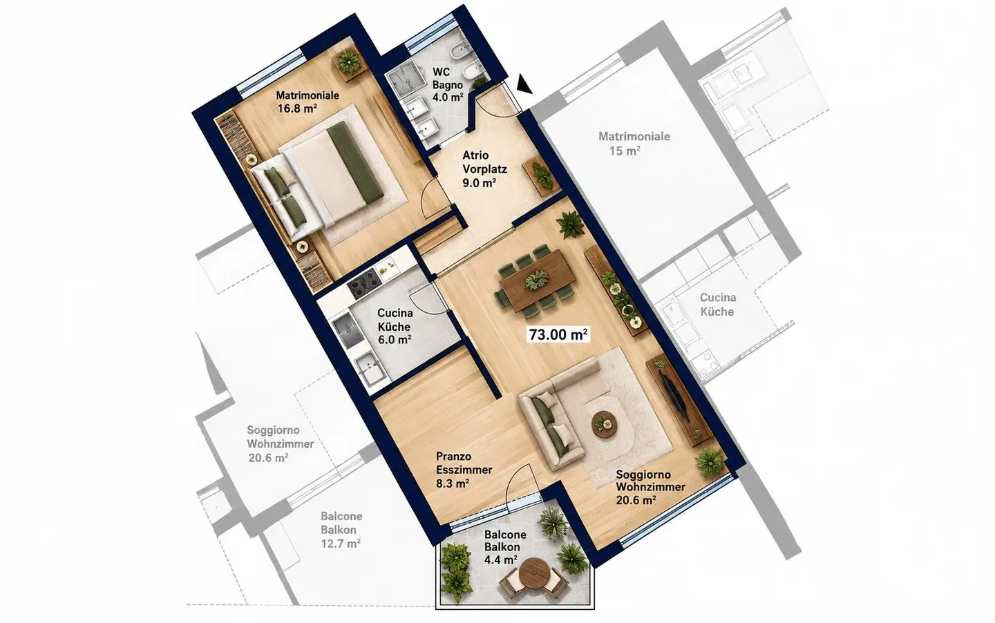 Bright 3-room apartment with balcony in Muralto - Primary residence - Photo 3 of 6