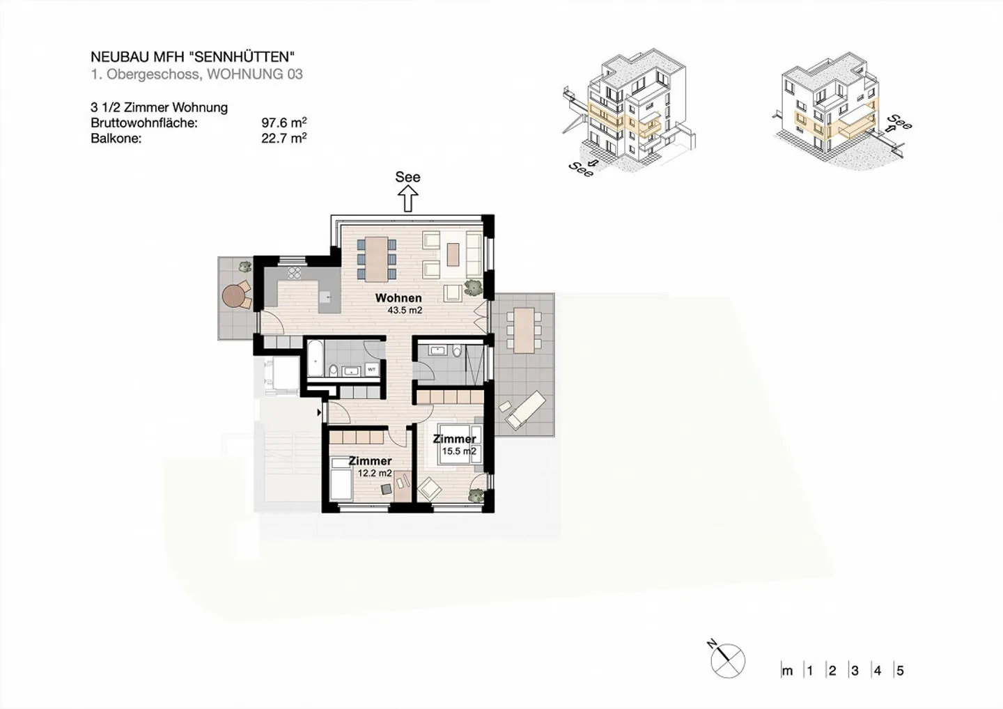 Nuova costruzione: Appartamento moderno di 3,5 locali con vista lago - Foto 4 di 4