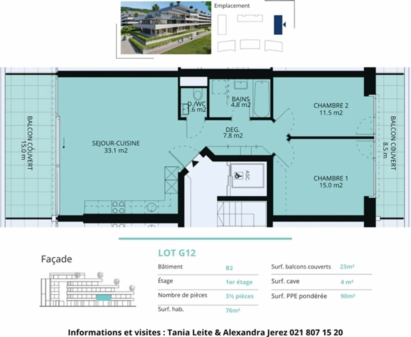 Appartamento 3,5 locali di 90 m2 con 2 balconi coperti - Foto 12 di 12