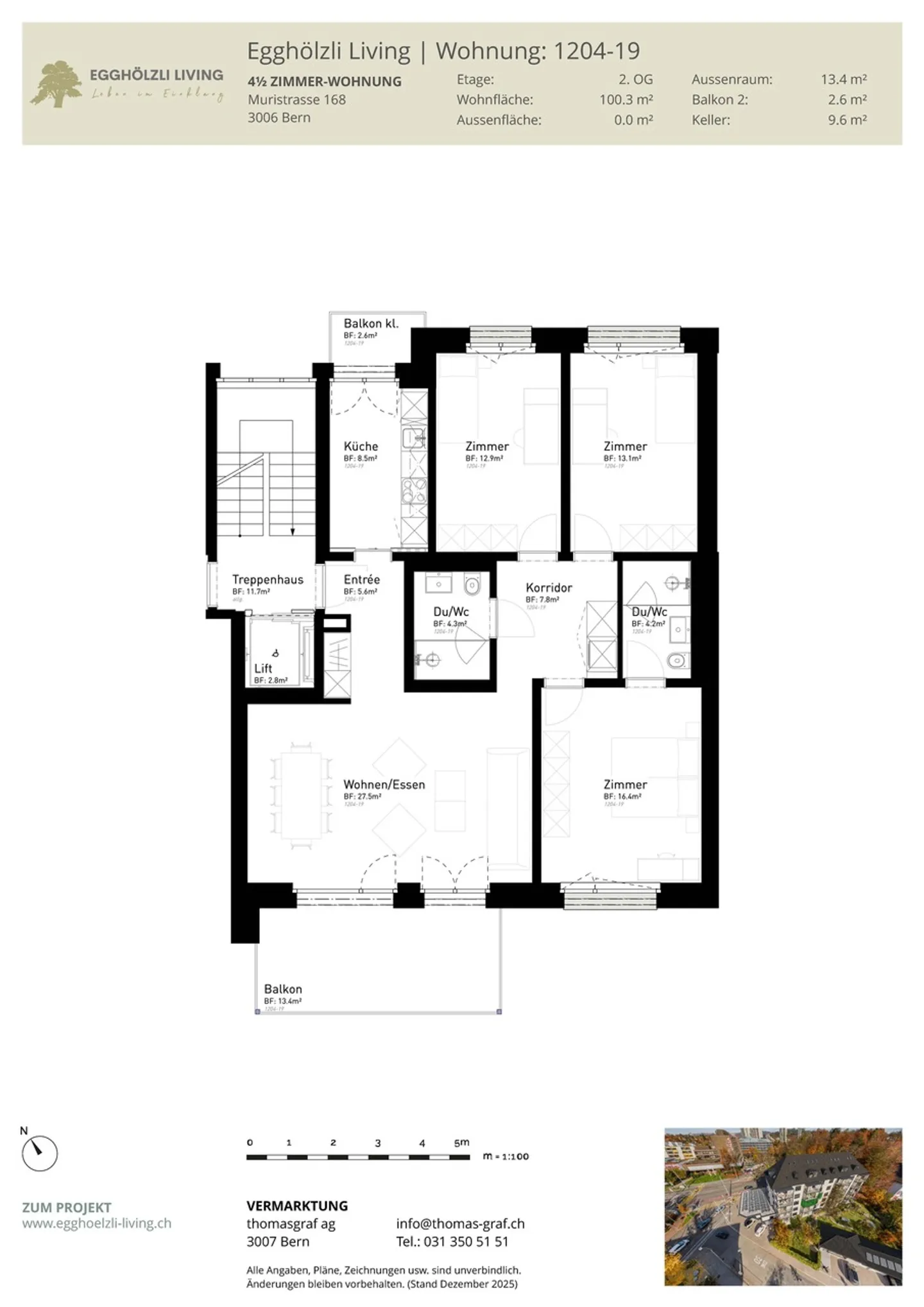 Appartement 4.5 pièces récemment rénové dans le quartier Egghölzli - Photo 1 sur 7