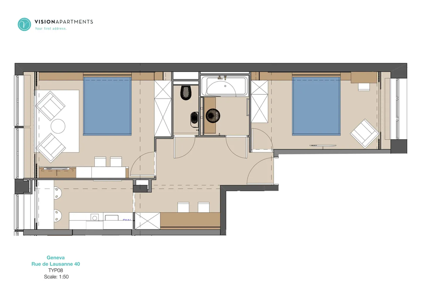 Geräumige 3-Zimmer-Wohnung (2 Schlafzimmer) im Zentrum von Genf - Foto 5 von 5