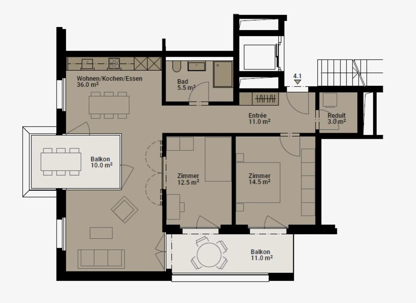 Modern 3.5-room apartment with two separate balconies - Photo 7 of 8