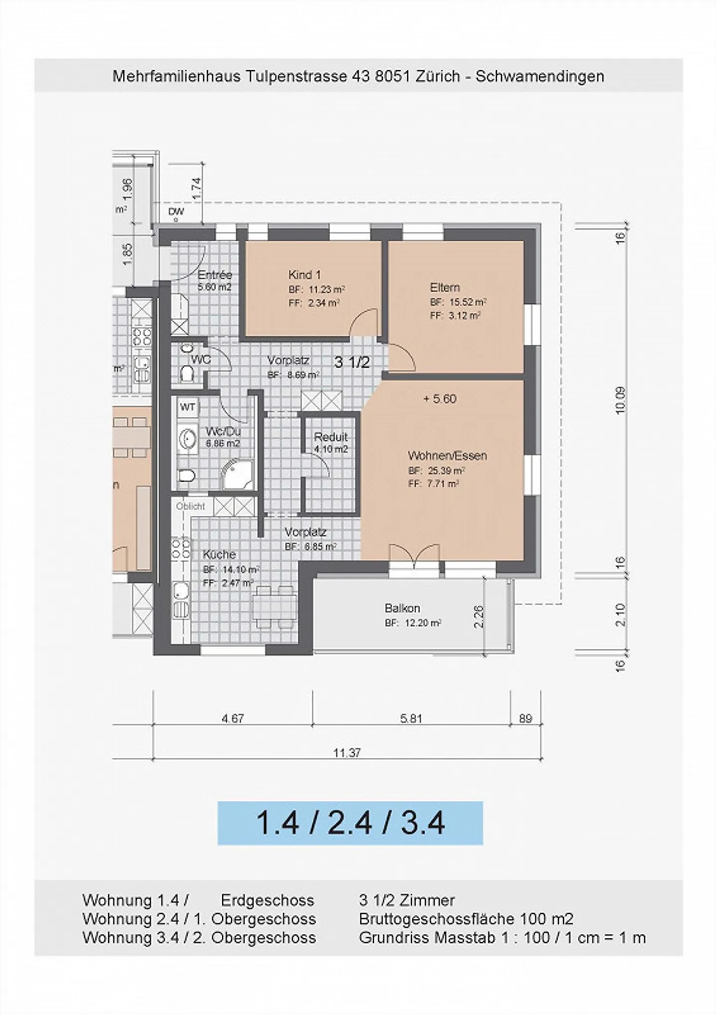 Moderne 3.5-Zimmer-Wohnung mit Balkon in Zürich-Schwamendingen - Foto 9 von 9