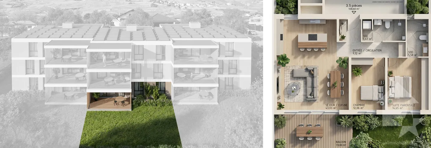 3.5 Zimmer Wohnung - Los B1 - Les jardins de Plan-Conthey - Foto 11 von 11