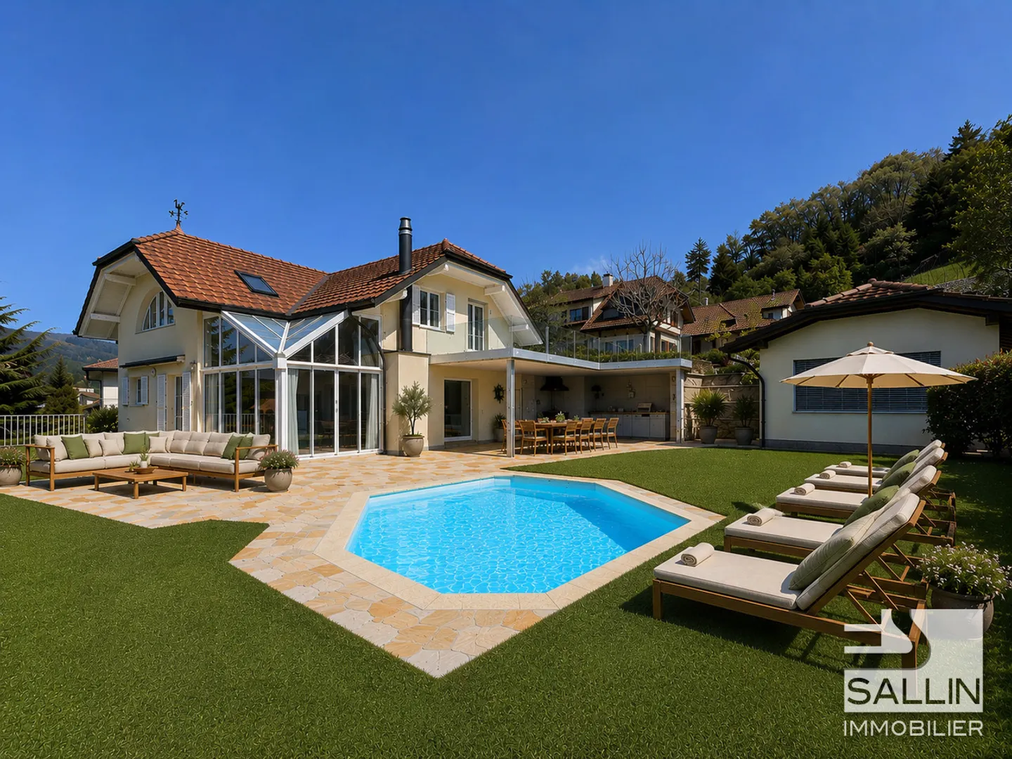 Elegant property with 6½ rooms of approx. 250 m², pool, spa and garage - Photo 1 of 12