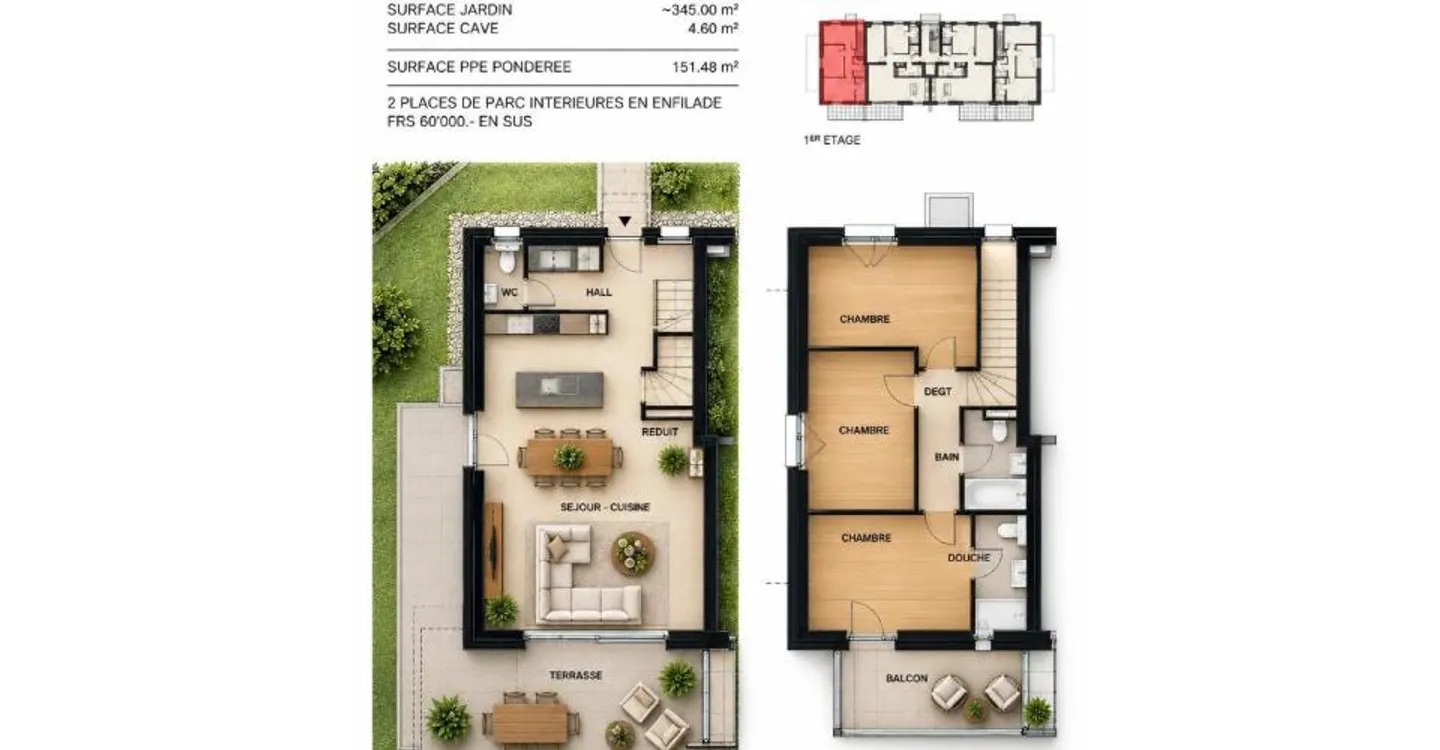 Wunderschöne Duplexwohnung mit 4,5 Zimmern, großer Terrasse, Balkon und privatem Garten - Foto 5 von 5