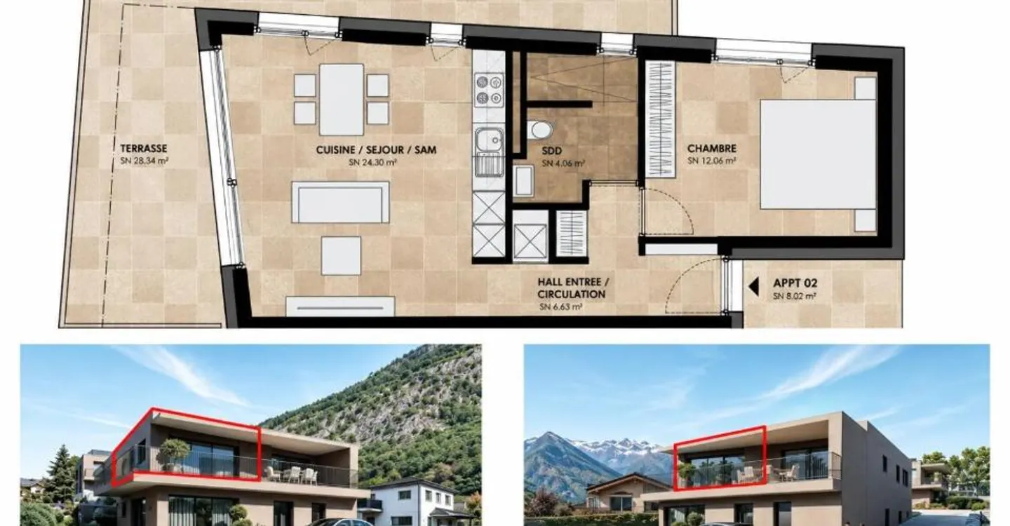 Appartement contemporain avec terrasse - Photo 2 sur 3