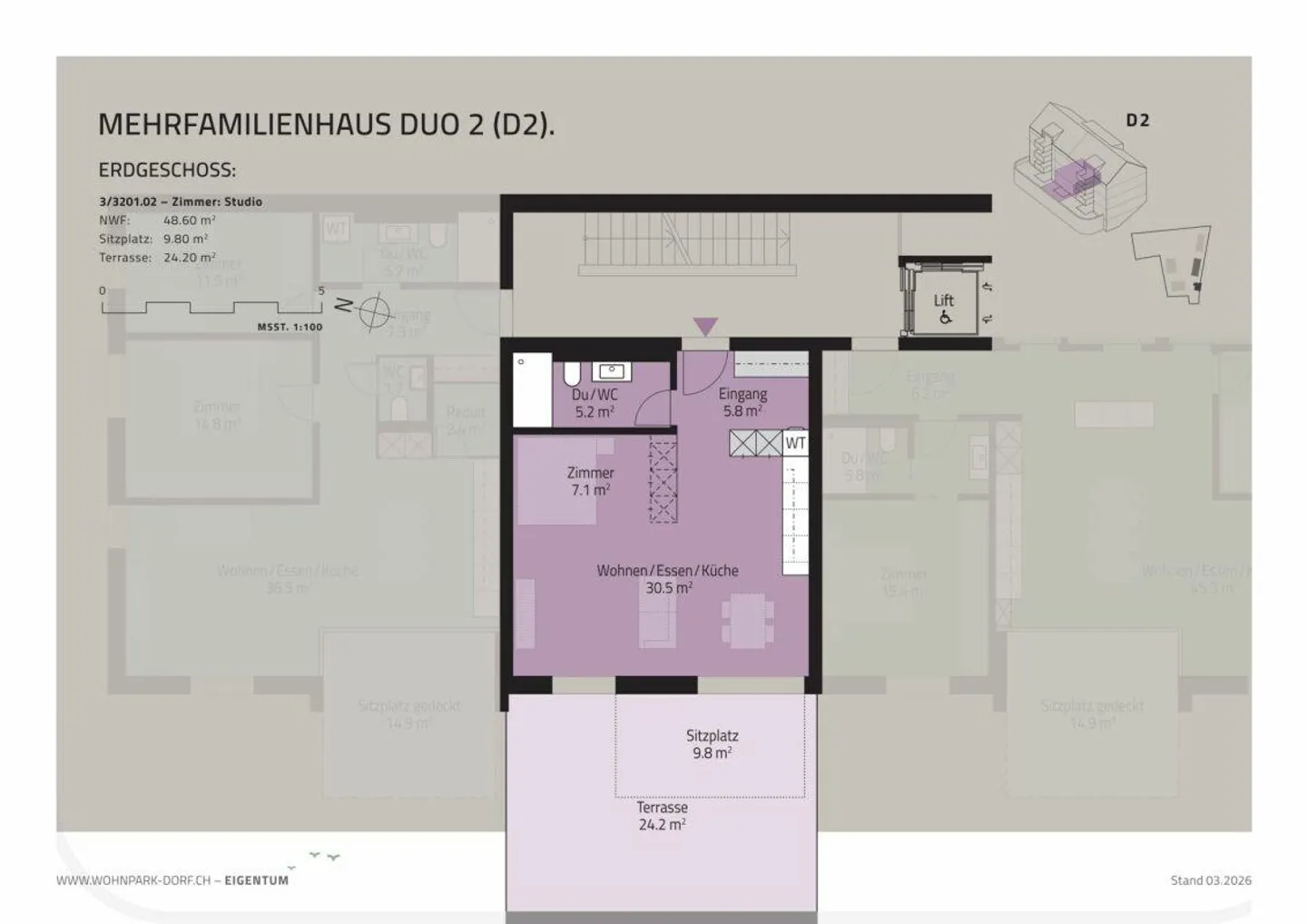 WOHNPARK DORF - Studio au 1er étage - Photo 5 sur 7