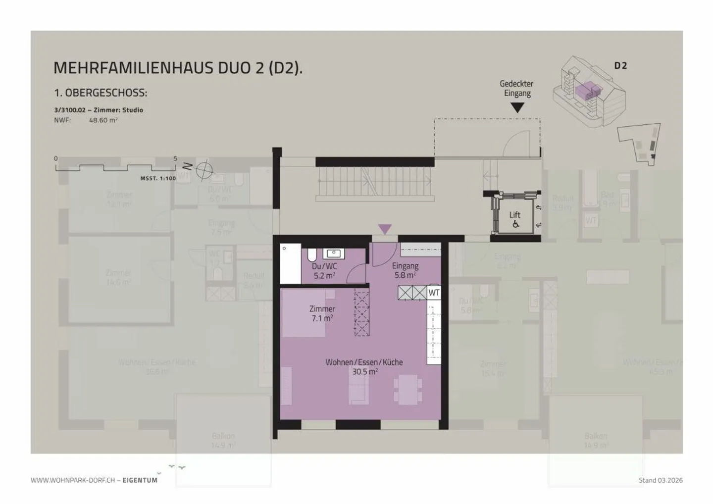 WOHNPARK DORF - Studio au rez-de-chaussée - Photo 4 sur 7