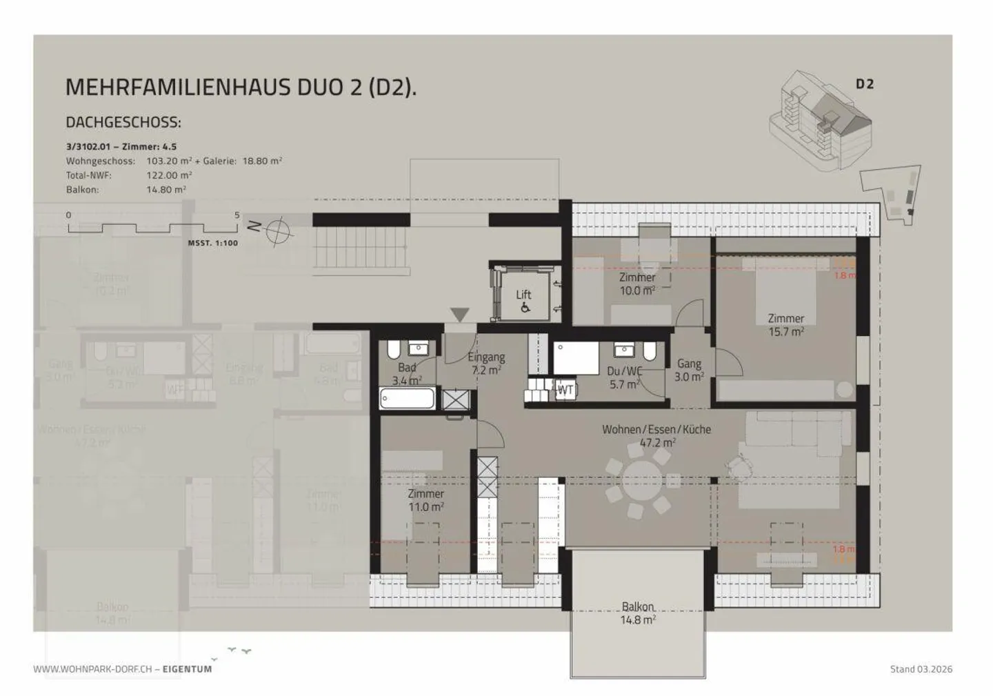 WOHNPARK DORF - Appartement en attique de 4,5 pièces - Photo 4 sur 8