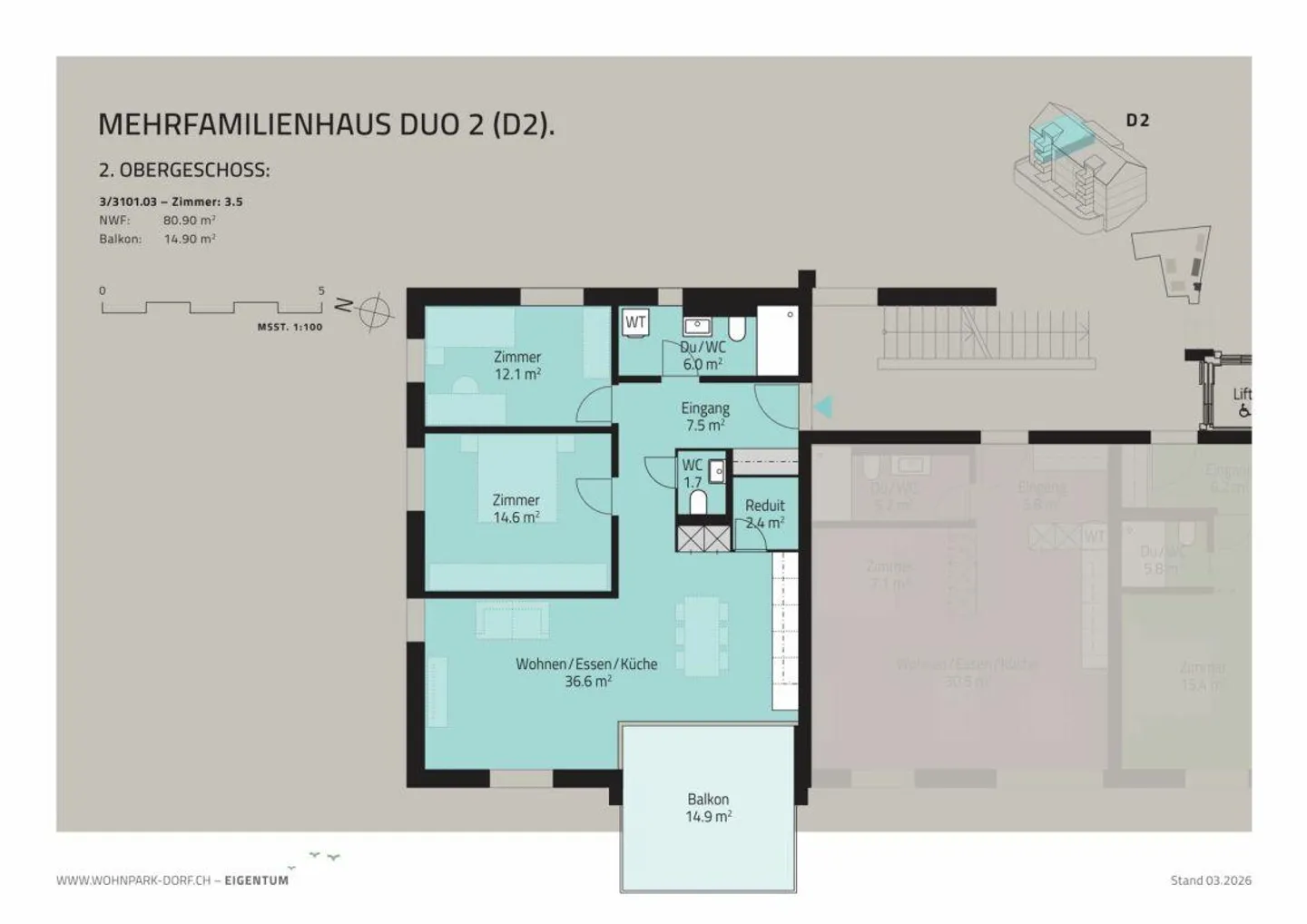 WOHNPARK DORF - Appartement 3,5 pièces au rez-de-chaussée - Photo 4 sur 7