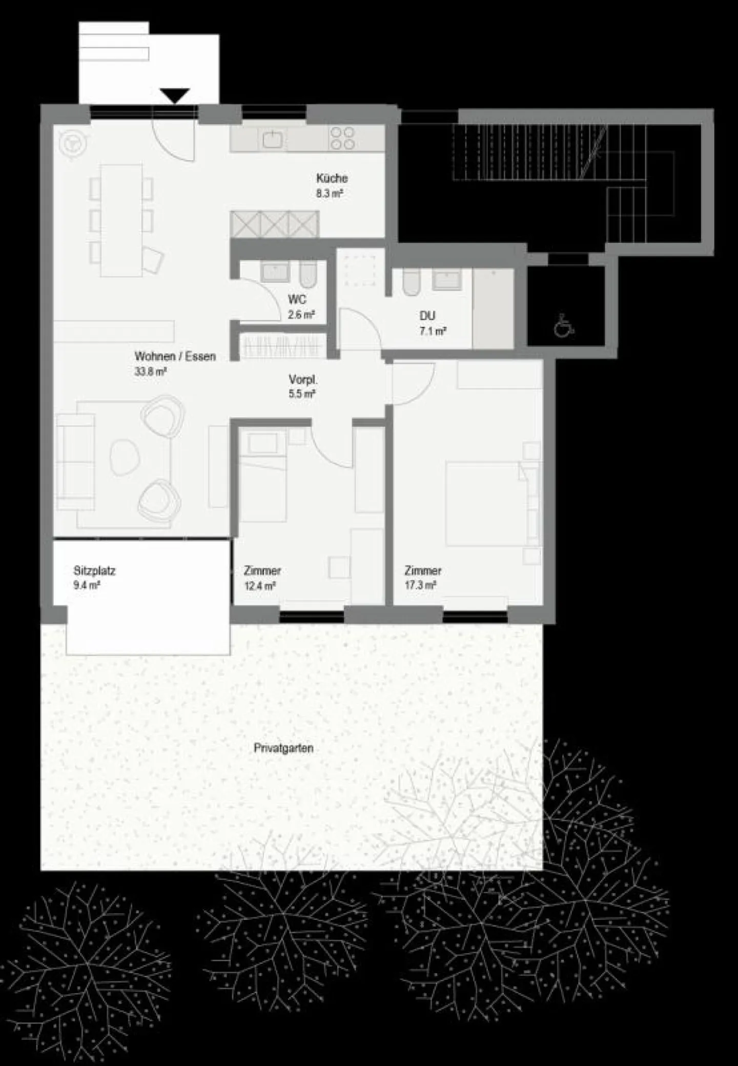 Appartamento al piano terra di 3,5 stanze, di nuova costruzione, in standard di proprietà con ingresso privato, torre di lavaggio privata e WC separato - Foto 12 di 12