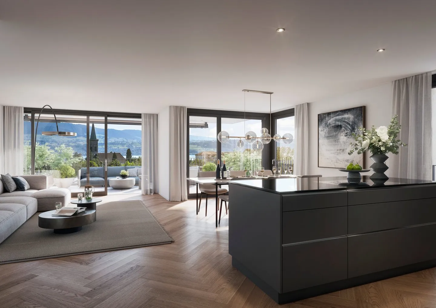 Appartamento attico 4 1/2 locali con vista sul lago e sulle montagne, soleggiato, tranquillo, vicino al villaggio - Foto 1 di 8