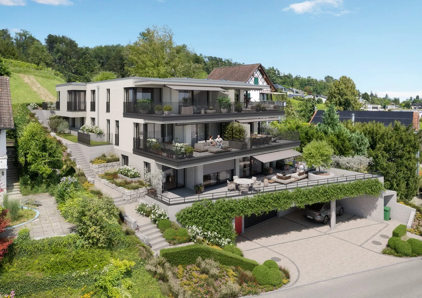 Appartamento attico 4 1/2 locali con vista sul lago e sulle montagne, soleggiato, tranquillo, vicino al villaggio - Foto 2 di 8