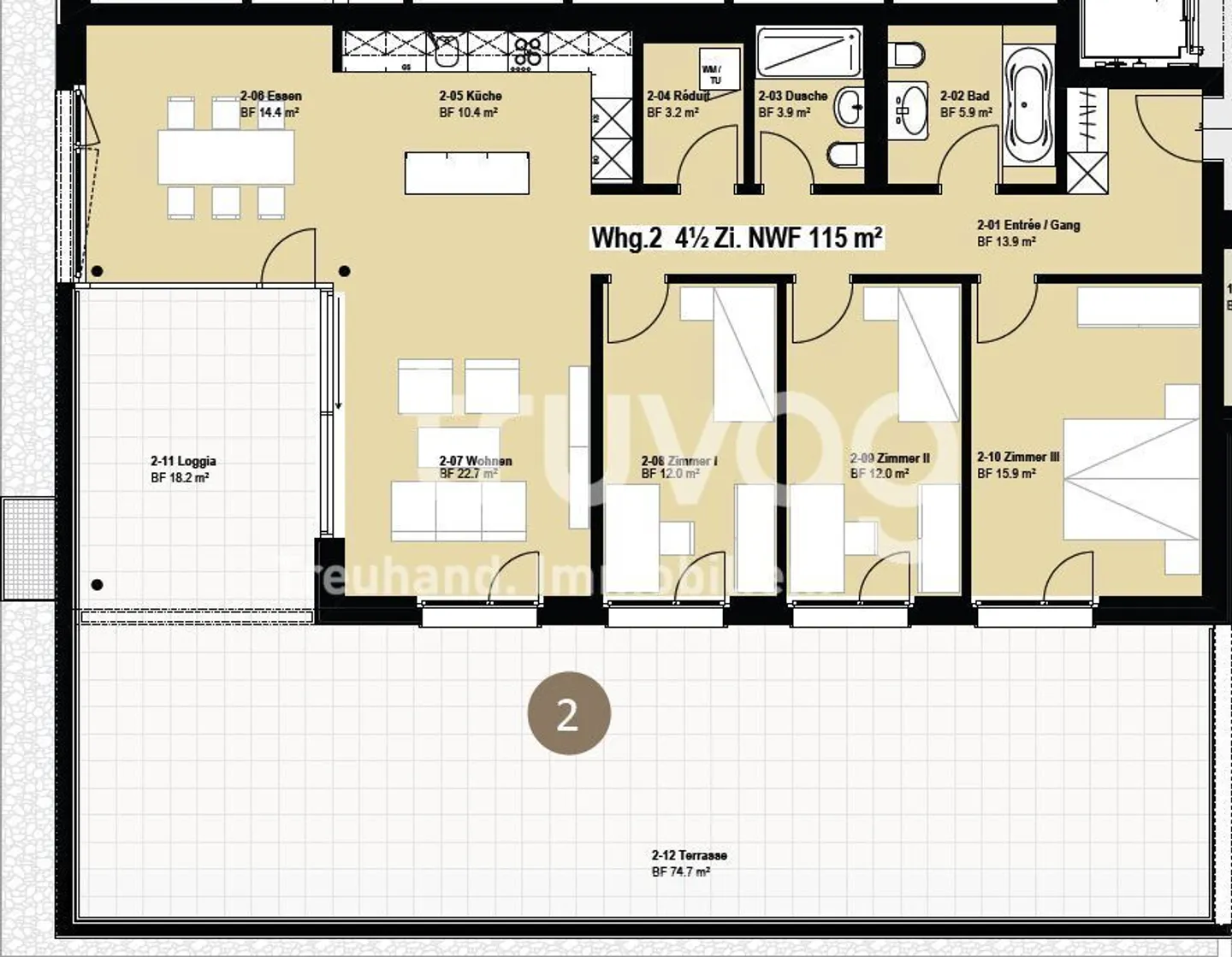 Appartement 4 1/2 pièces bien entretenu, ensoleillé et spacieux - Photo 7 sur 7