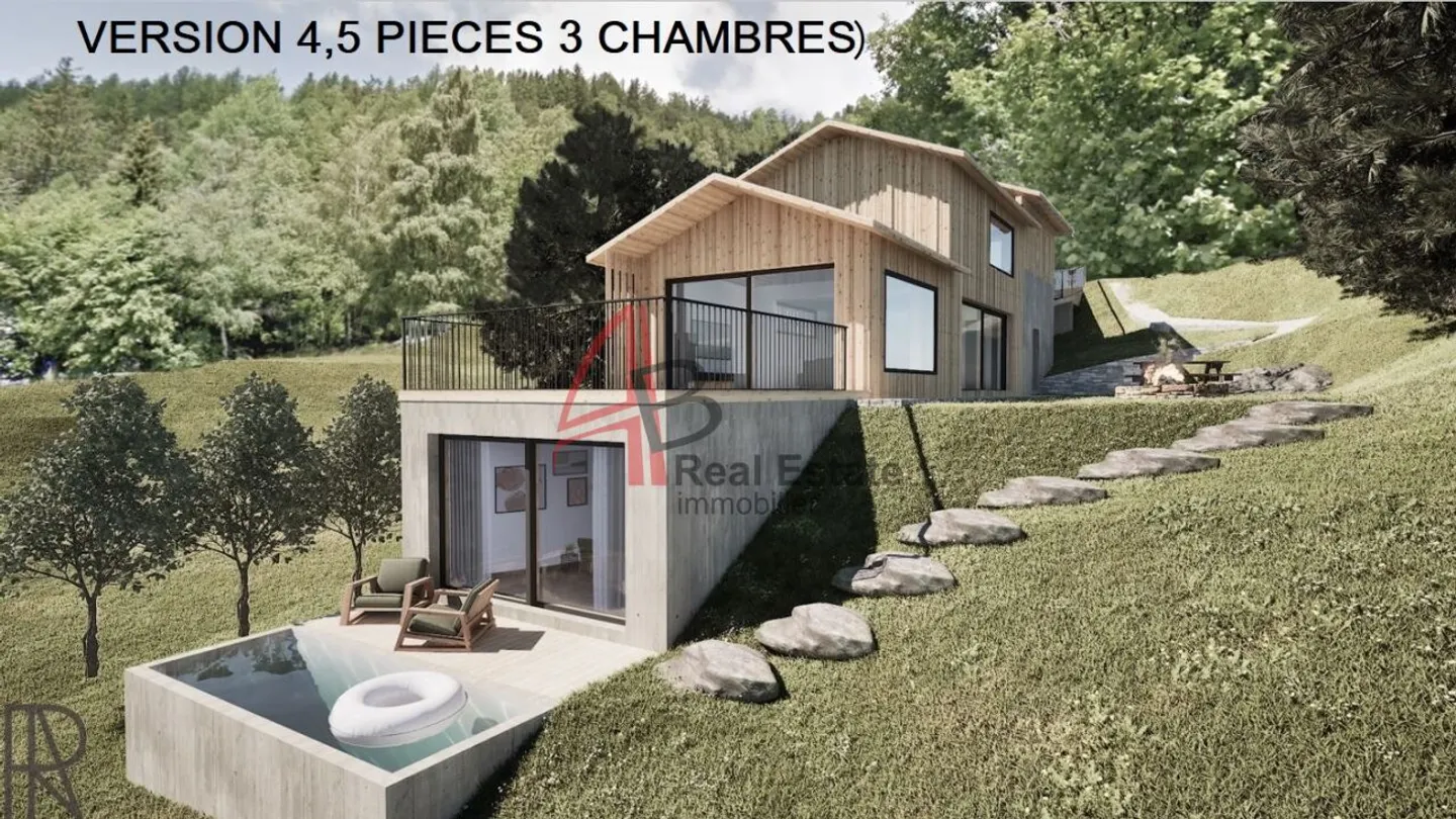 Villa contemporanea di 4,5 locali - 3 camere da letto, foresta privata e vista panoramica - Chemin-Dessus (Val de Bagnes) - Foto 1 di 13