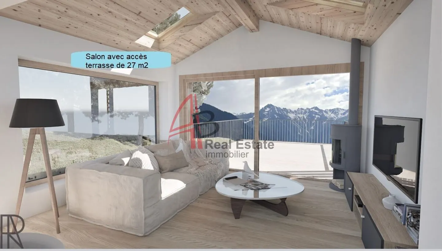 Villa contemporaine de 5,5 pièces - 4 chambres, cave extérieure, forêt privée et vue panoramique - Chemin-Dessus (Val de Bagnes) - Foto 3 di 13