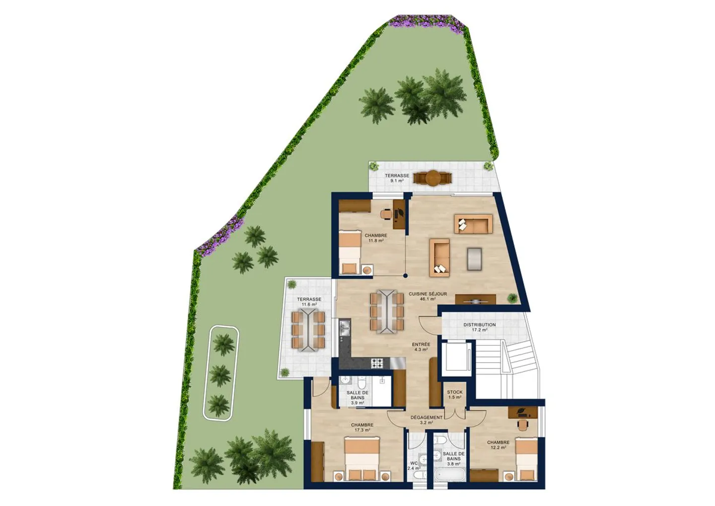 MAPLE 11 · New high-end PPE · Garden level 4.5 rooms · 108.8 m² · garden 138.7 m² + 2 terraces - Photo 6 of 13