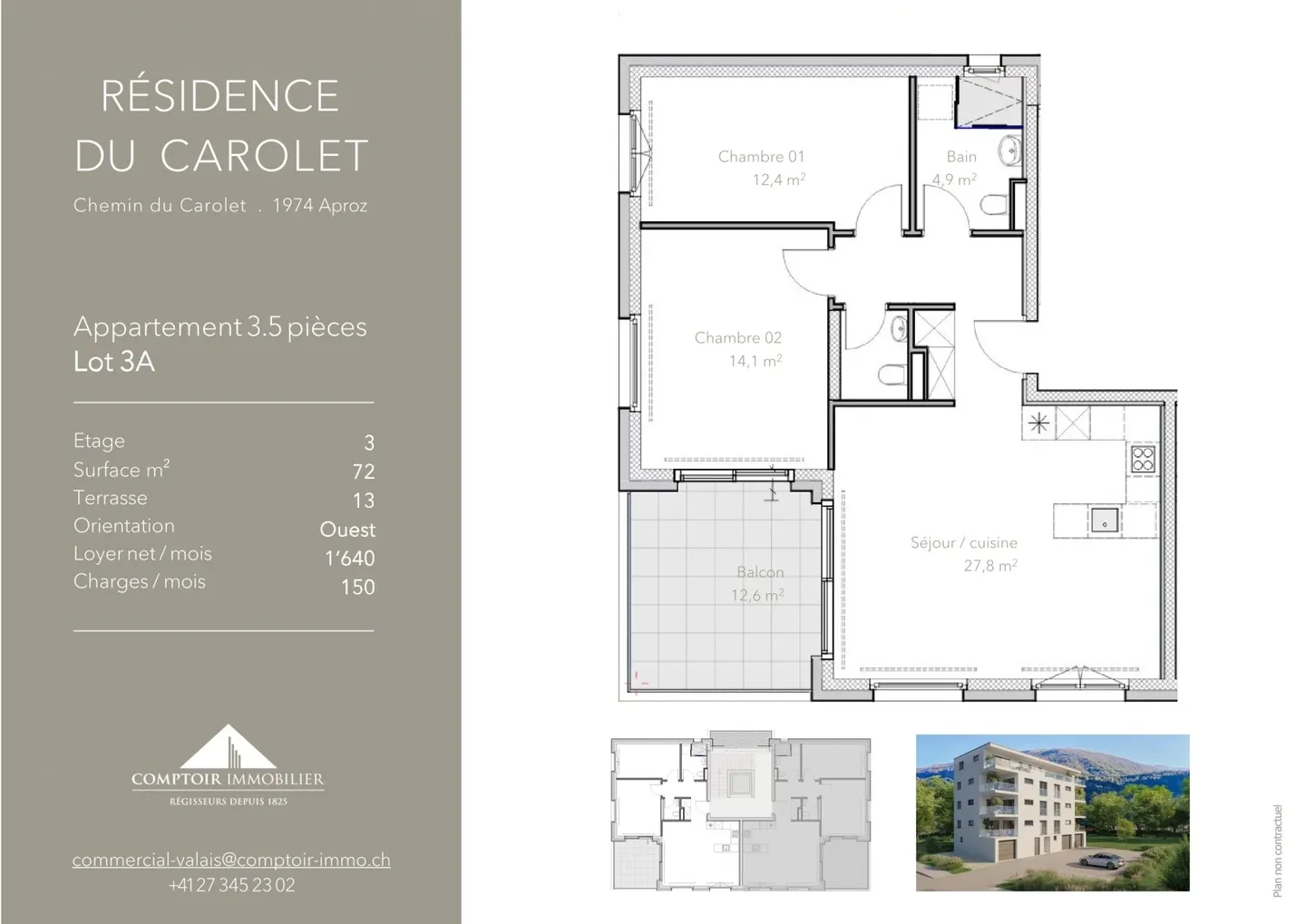 For rent in Aproz, near Sion – beautiful 3.5 rooms with terrace and unobstructed view - Photo 6 of 7