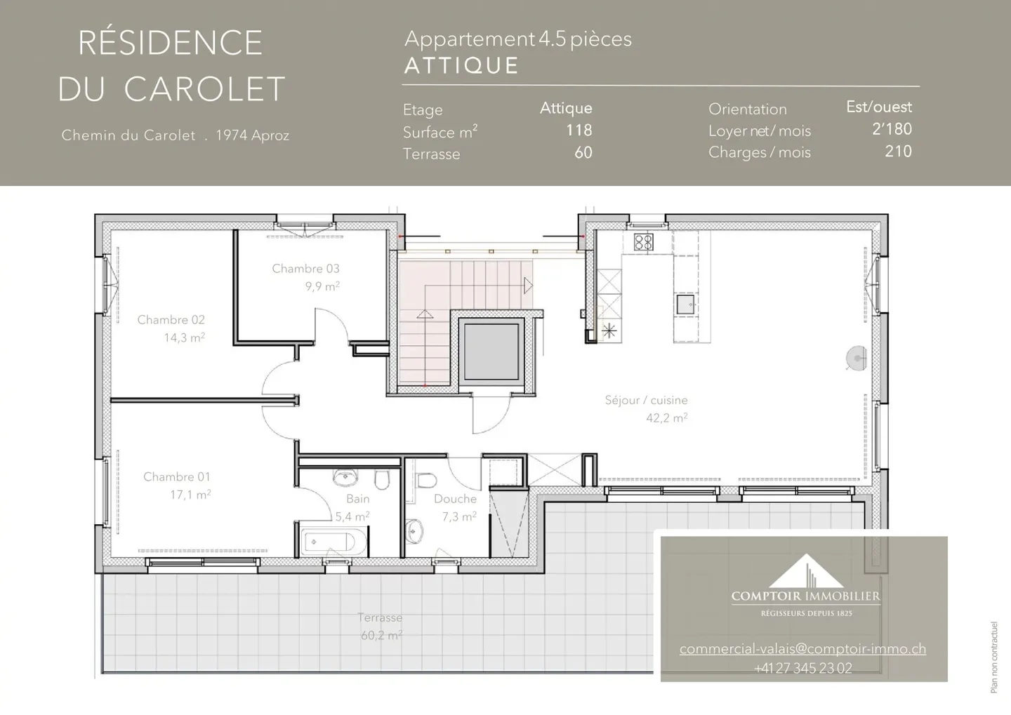 In affitto ad Aproz, lato Sion – superbo attico di 118 m² con terrazza di 60 m² e ascensore privato - Foto 6 di 7
