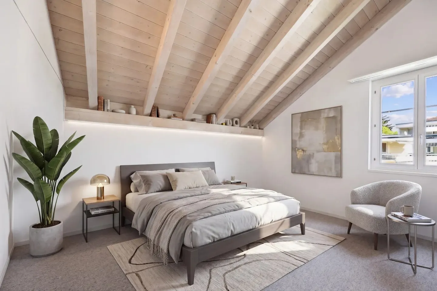 Allein unter dem Dach - 4½ Zimmer mit offenem Dachstuhl, Terrasse und Weitsicht - Photo 7 sur 13