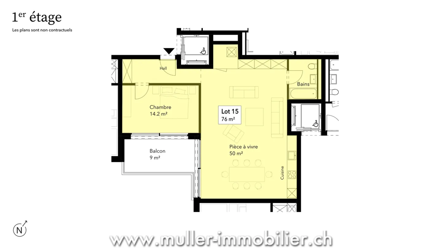 Appartement 2,5 pièces avec balcon et vue dégagée à 5 min de Romont - Photo 12 sur 13