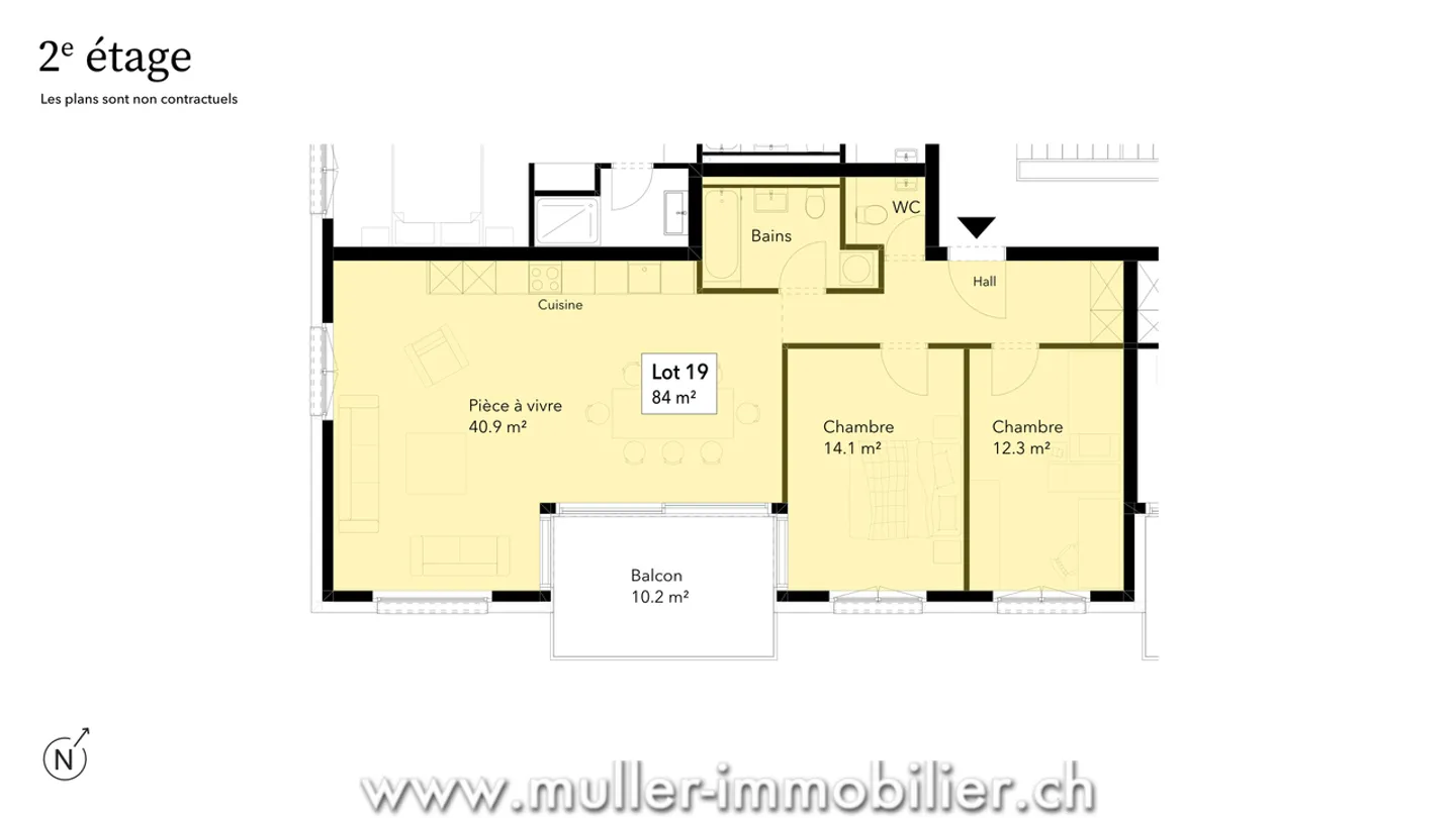 Superb 3.5-room apartment with balcony, nature view 4 min from Ursy - Photo 4 of 13