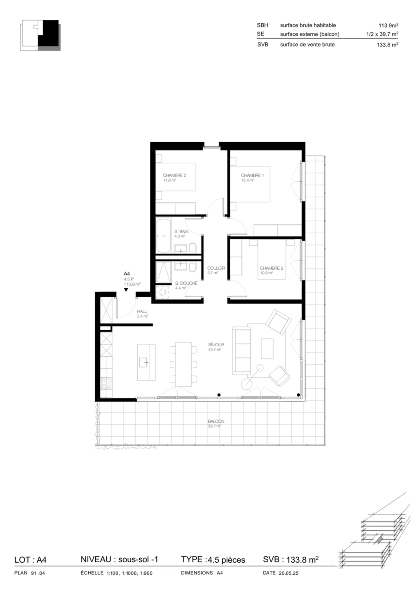 4.5 ROOM APARTMENTS ON PLAN IN CORIN - Photo 5 of 6