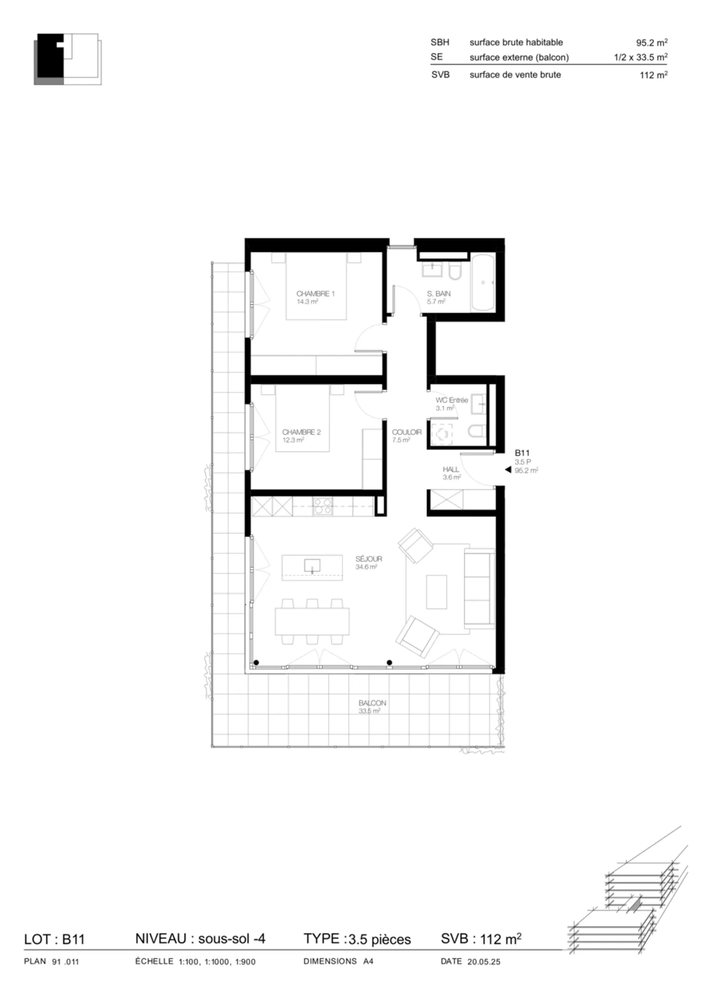 3.5 ROOM APARTMENTS ON PLAN IN CORIN - Photo 6 of 7