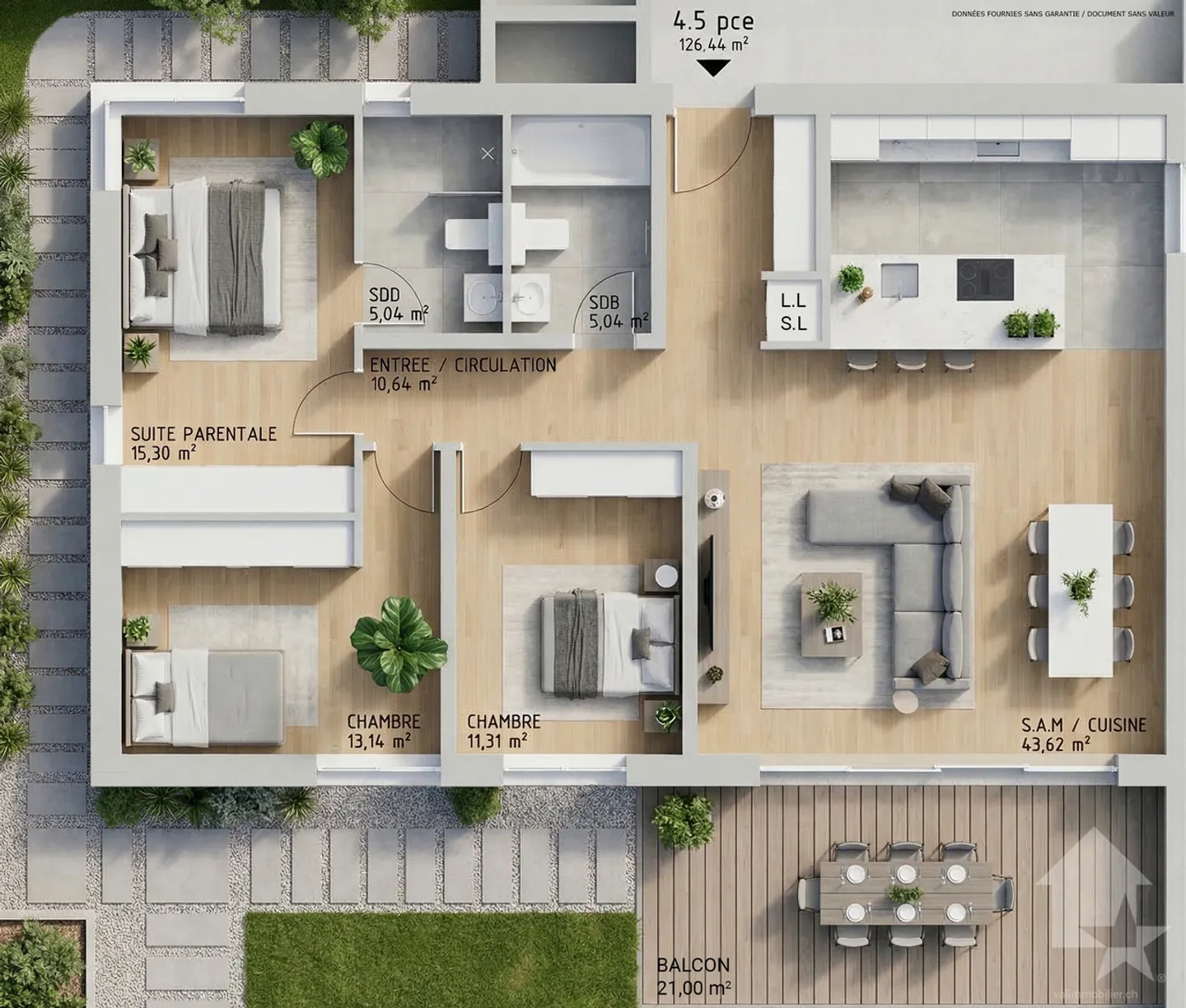 4,5-Zimmer-Wohnung - Los A3 - Die Gärten von Plan-Conthey - Foto 2 von 12