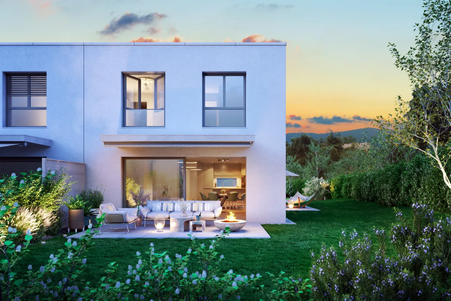 Villa nuova con tetto a capanna e giardino in un quartiere residenziale - Foto 1 di 10