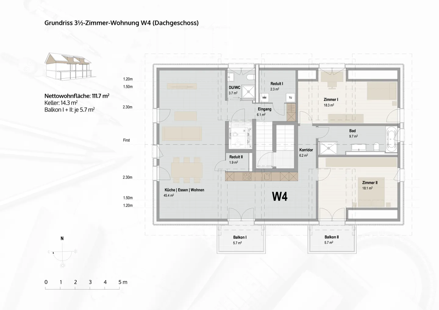 Ampio appartamento attico di 3,5 locali a Hägglingen - Foto 8 di 13