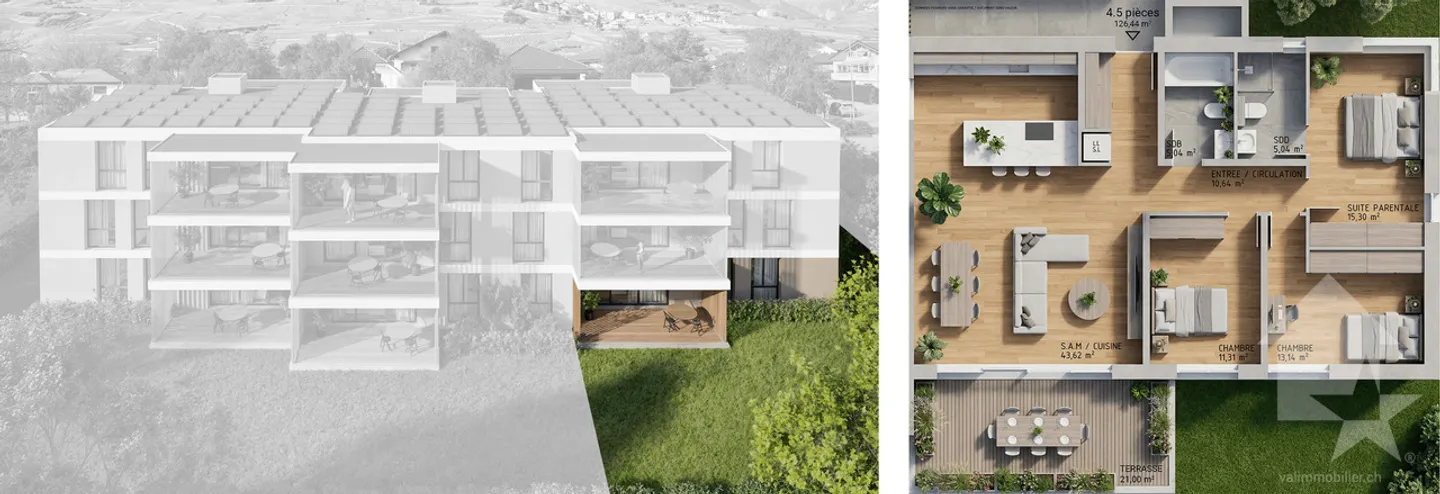 4,5-Zimmer-Wohnung - Lot C1 - Die Gärten von Plan-Conthey - Foto 12 von 12