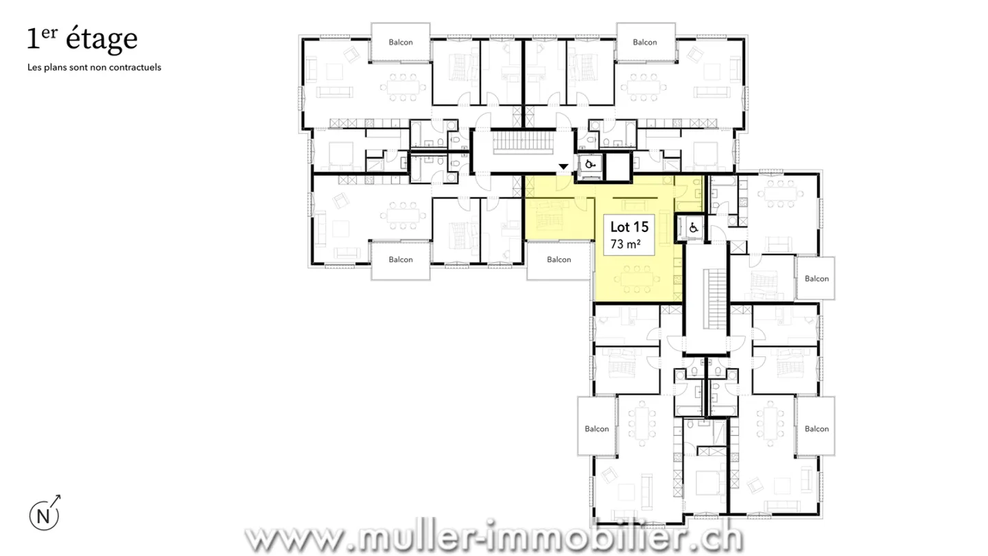 2.5-room apartment with balcony and unobstructed view 4 min from Romont - Photo 4 of 13