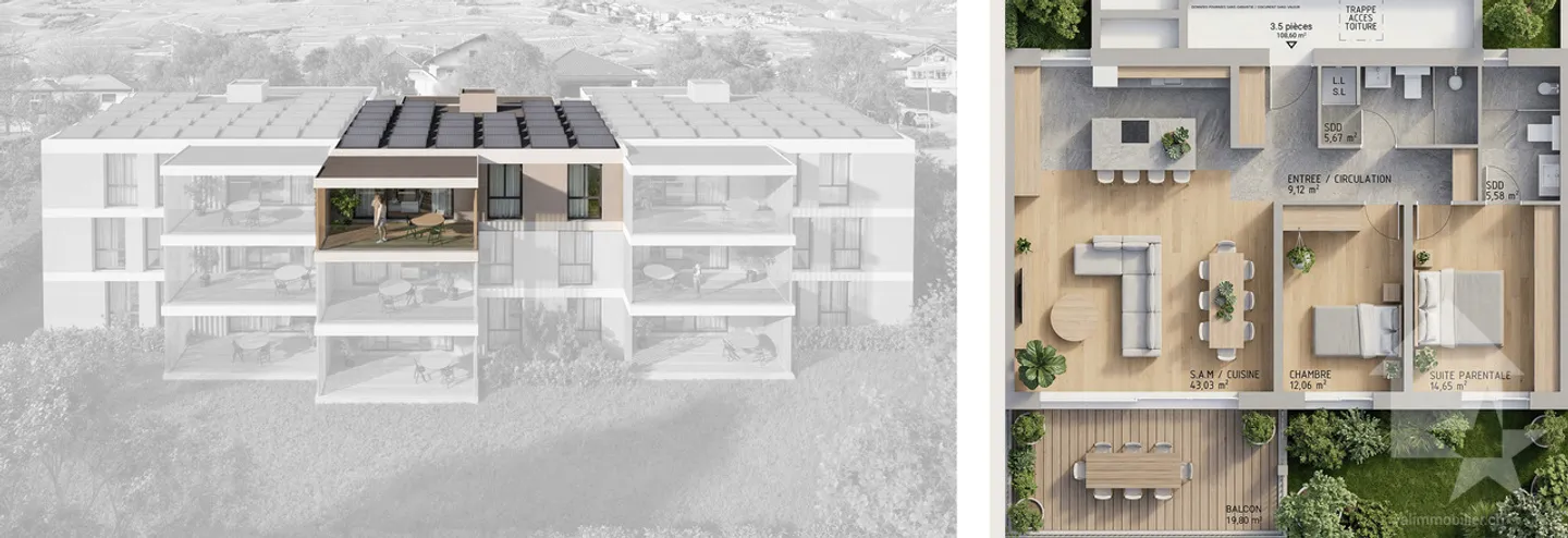 3,5-Zimmer-Wohnung - Los B3 - Die Gärten von Plan-Conthey - Foto 12 von 12