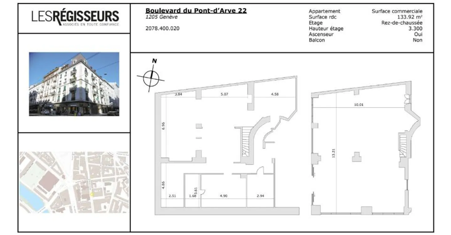 Corner arcade located in the heart of Plainpalais, in front of the tram line. The premises consist of an open area of 120 m2 with a storage depot in the adjoining basement of approximately 80 m2. - Photo 3 of 4