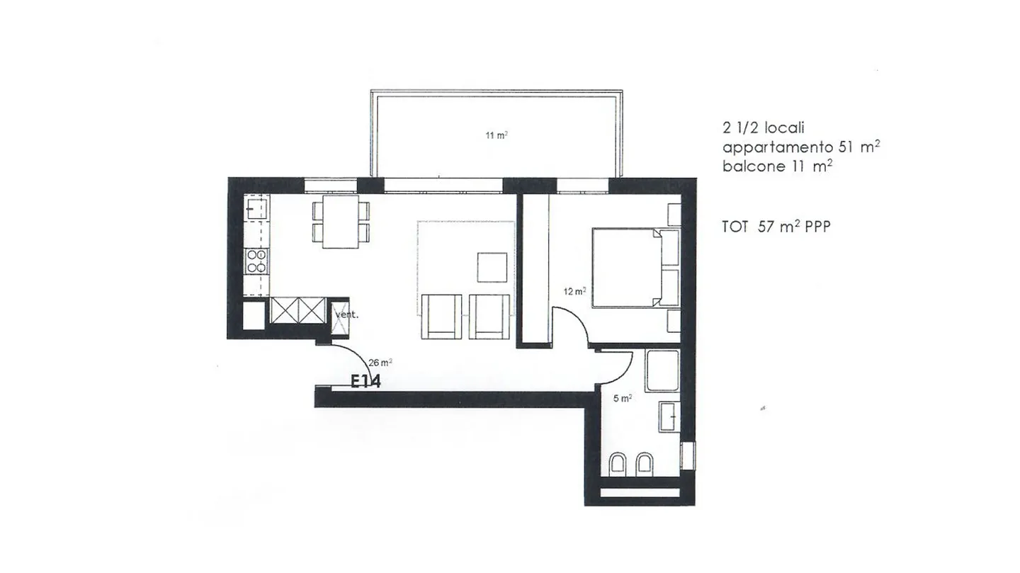 FOR RENT 2.5-ROOM APARTMENT WITH TERRACE IN FIGINO - Photo 3 of 3