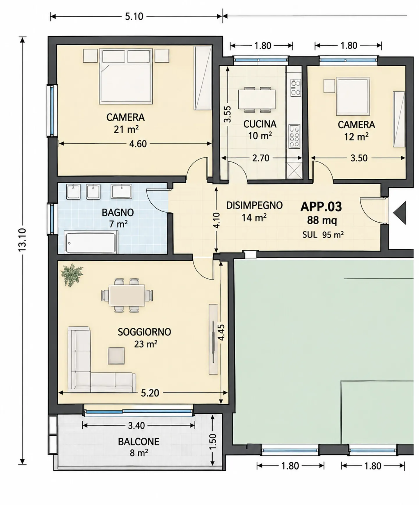 AFFITTASI COMODO APPARTAMENTO DI 3.5 LOCALI A GENESTRERIO - Foto 10 von 10