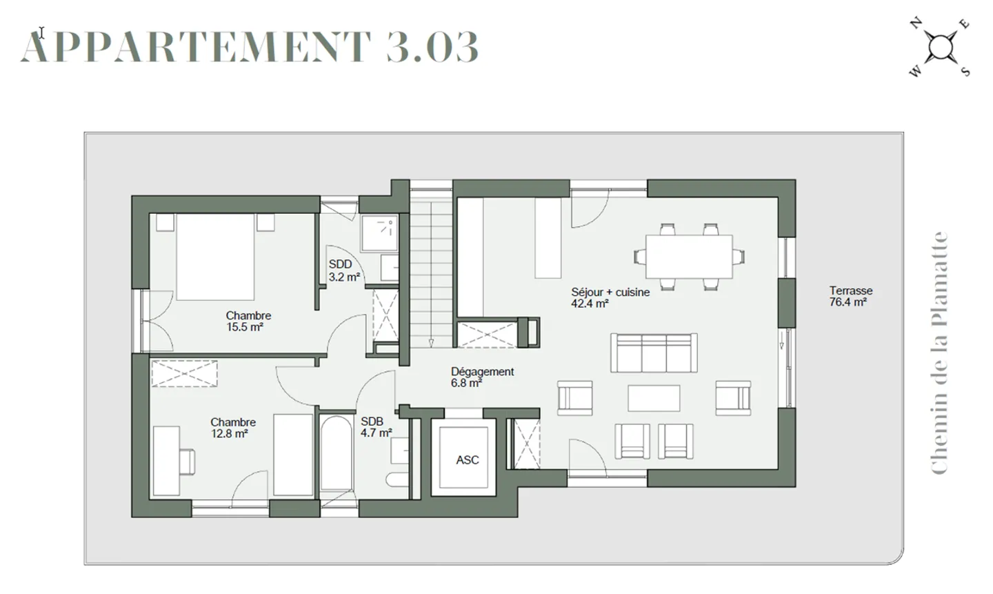 Appartement attique avec terrasse de 76 m² - Photo 4 sur 7