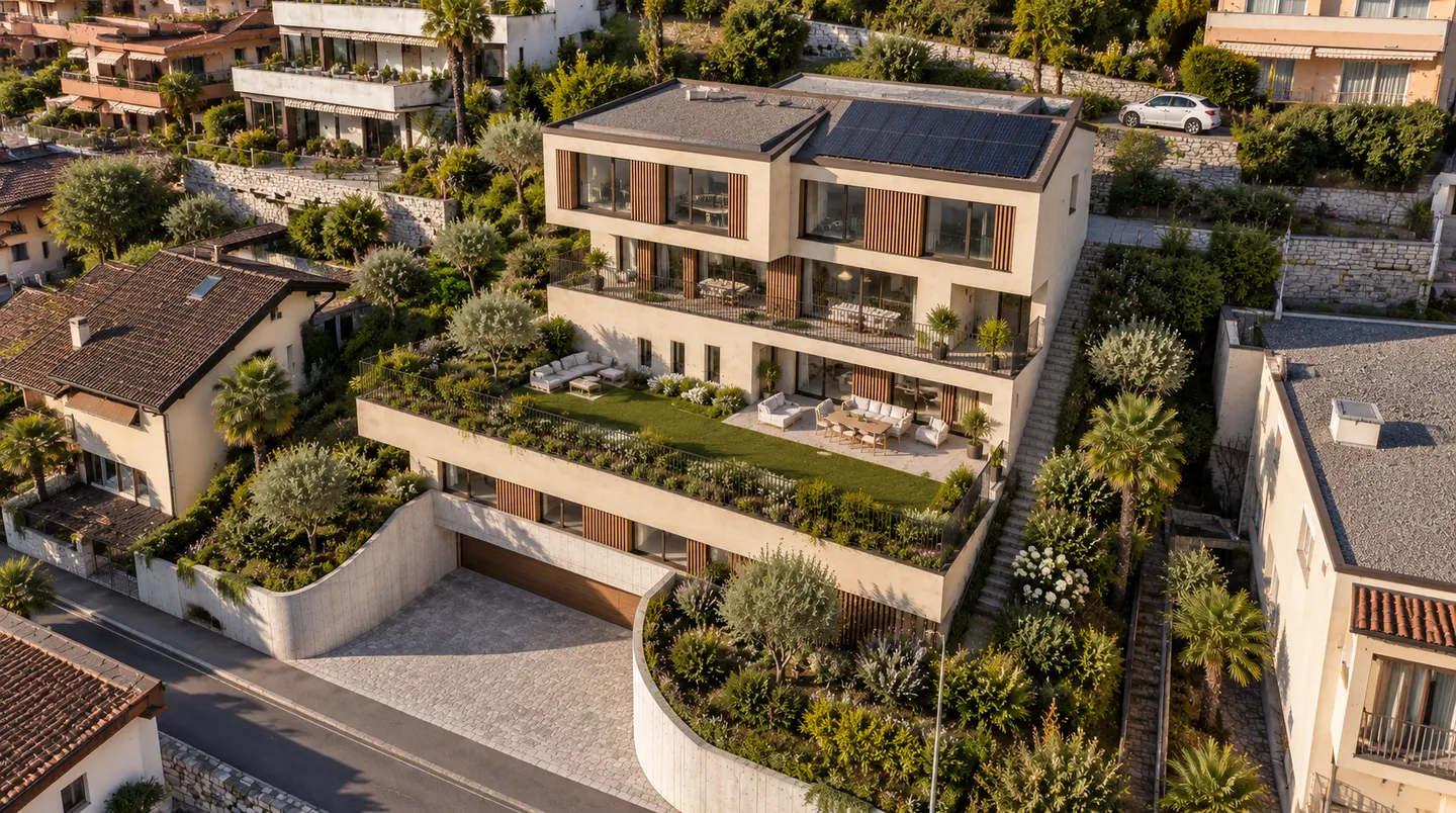 Bissone: Grundstück mit Seeblick und Projekt für exklusive Doppelhaushälfte - Foto 5 von 12
