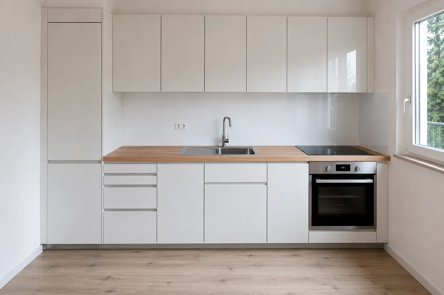 Luminoso soggiorno e sala da pranzo, moderna cucina aperta e balcone accogliente - Foto 2 di 6