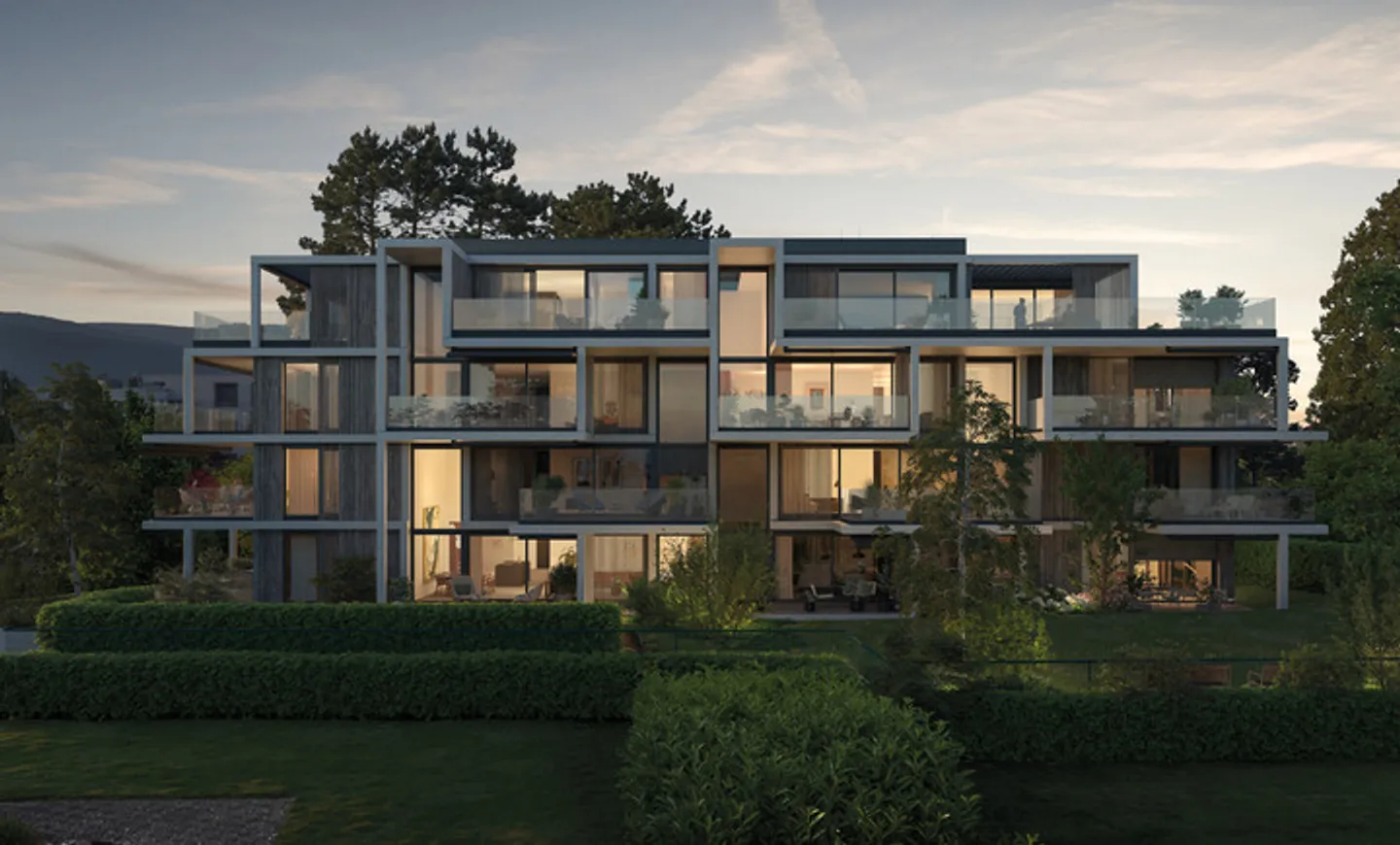 CONDOMINIUMS UNIQUES DE 5,5 PIÈCES AVEC UNE VUE IMPRENABLE SUR LE LAC ET LES MONTAGNES À GEROLFLINGEN - Photo 1 sur 8