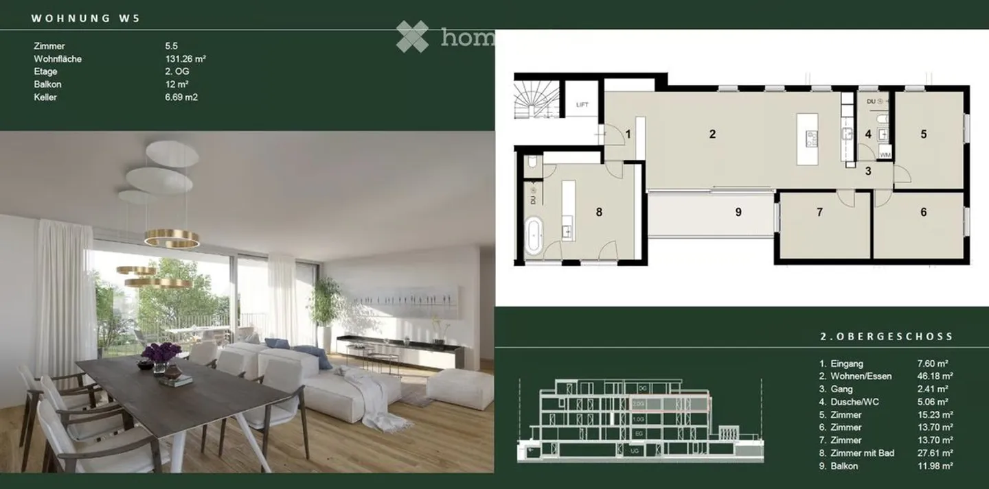 First occupancy from December 1, 2026 | Exclusive 5.5-room new apartments in Allschwil - Only 2 available - Photo 2 of 5
